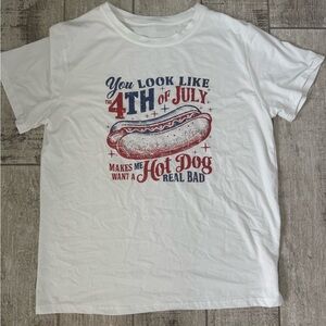 SHEIN White Graphic Tee - 4th of July Hot Dog Design